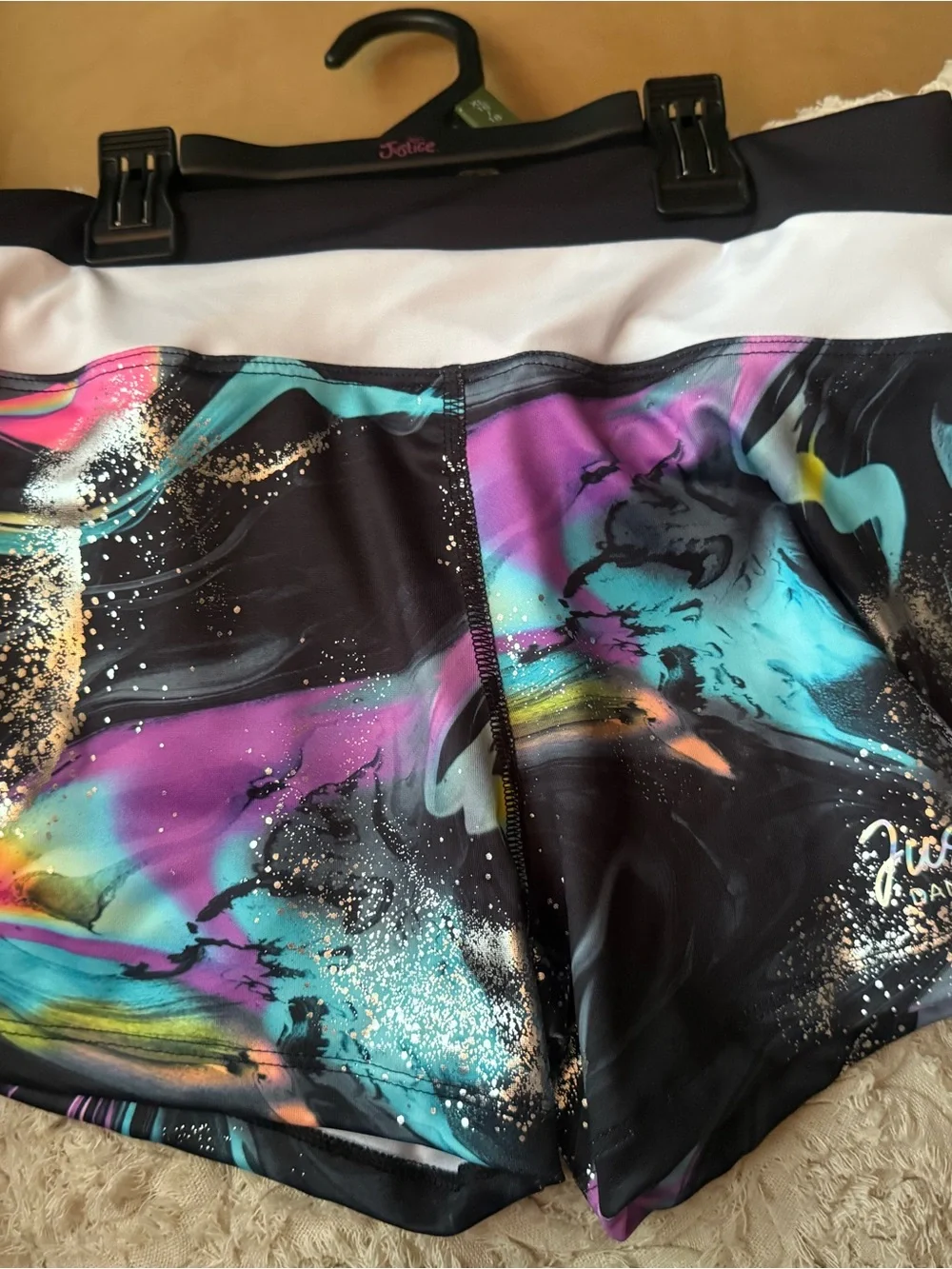 Justice Girls Black Multi-Color Dance Crop Top & Shorts Set